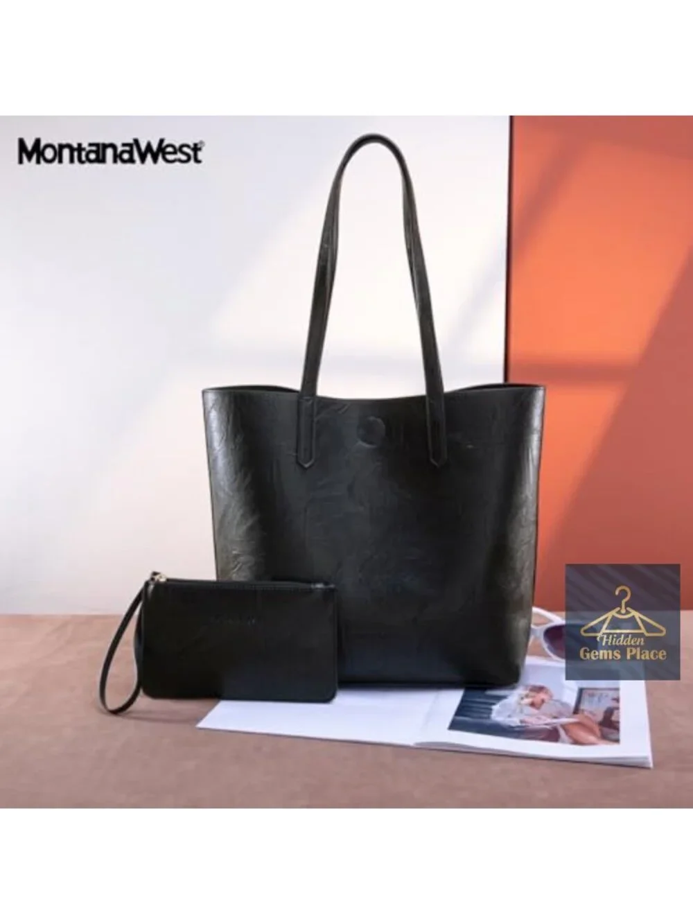 Faux Leather Hobo Tote Bag with Extra Pouch